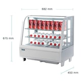 thumbnail of Vitrina refrigerada con 2 puertas, 2 estantes, plástico/cristal, 67,5 x 68,2 x 45 cm, refrigeración por aire, 100L, blanca, Polar CC666
