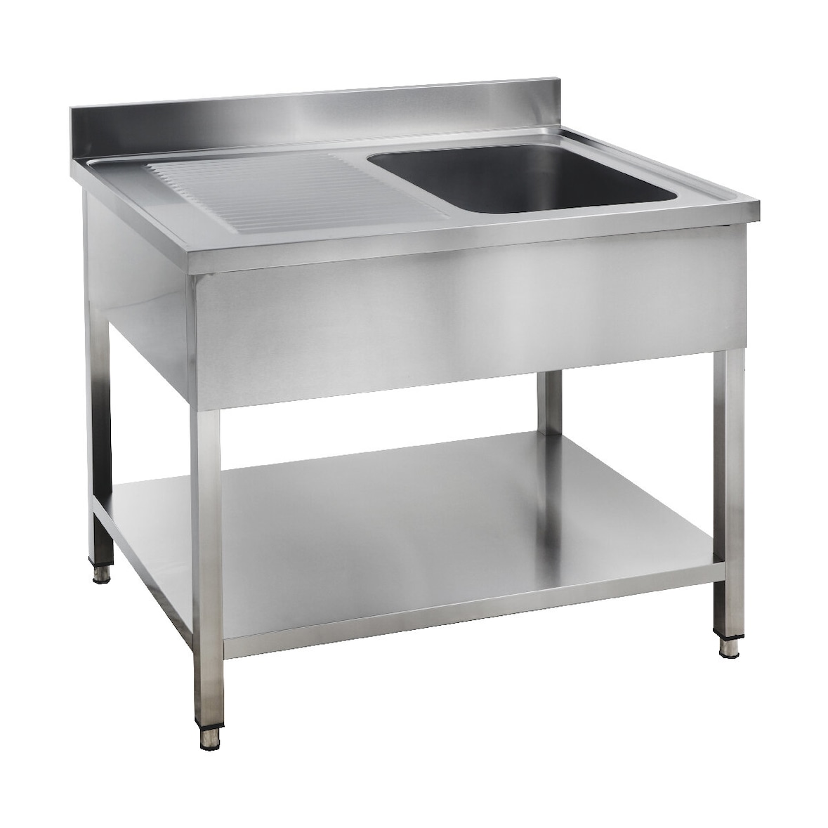 GastroHero Spültisch Edelstahl 1200x600 mm 1 Becken rechts mit Aufkantung Grundboden zur Selbstmontage Profi Basic-Serie