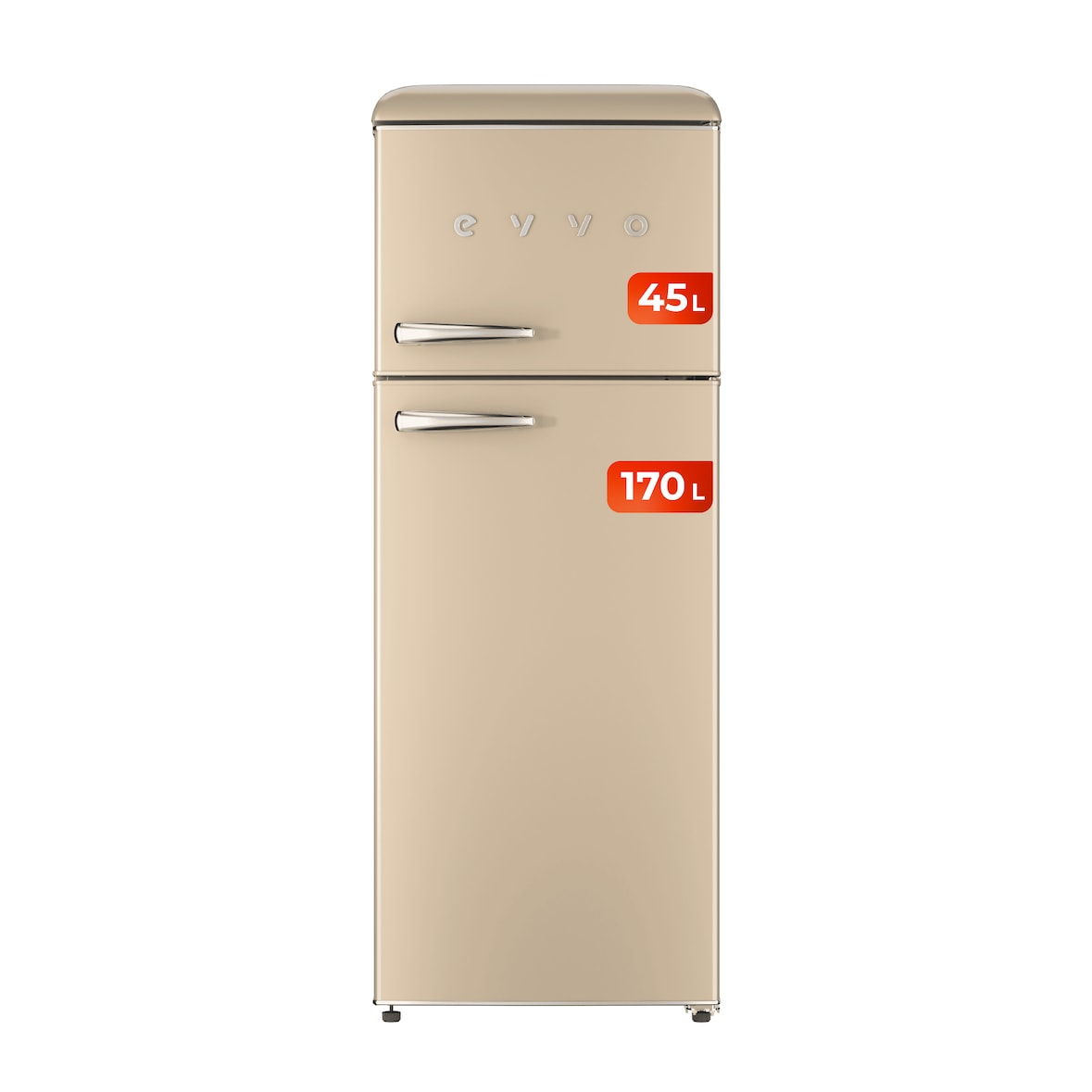 EVVO Frigorífico 2 puertas F45 Retro Beige, refrigerador 170 litros, congelador 45 litros, diseño vintage