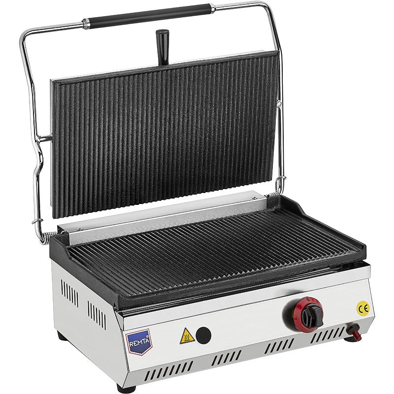Piastra schiaccia panini a GPL piano cottura rigato e coperchio rigato