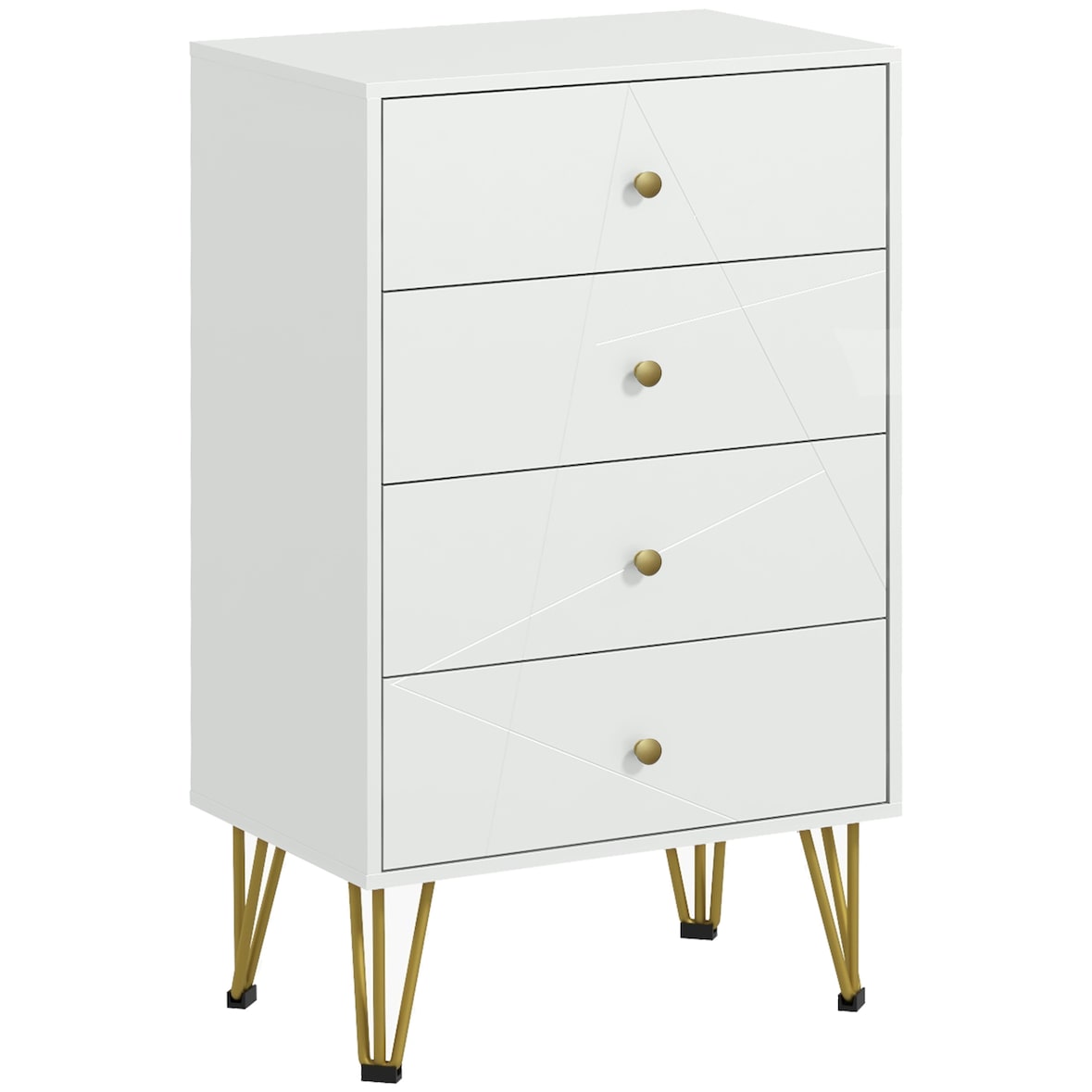 Cómoda de Quarto Moderna Cómoda de Madeira com 4 Gavetas e Pés Metálicos para Sala Escritório 60x40x100 cm Branco