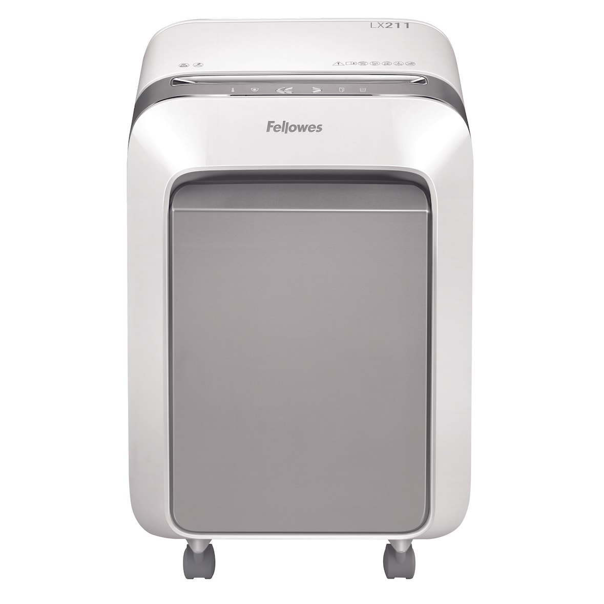 Fellowes Distruggidocumenti a microframmento LX211, 15 fogli, per piccolo ufficio, cestino 23L, Intellibar e Safesense, sicurezza P-5, bianco, 5050301