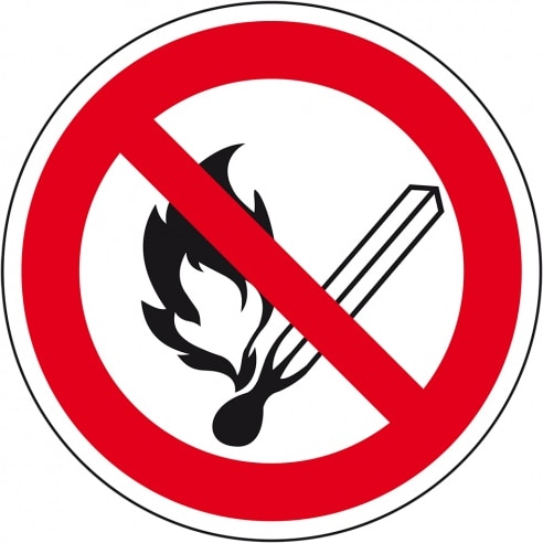 Schild I Verbotsschild Keine offene Flamme, Feuer, offene Zündquelle, Aluminium, Ø400mm, ASR A1.3, DIN EN ISO 7010 P003