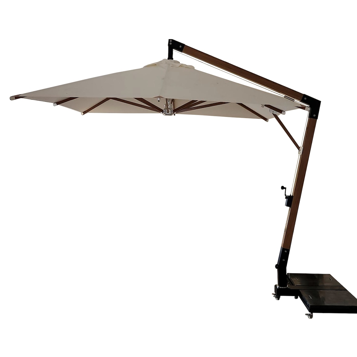 Proloisirs Parasol Déporté 3X3 m Alu Mat Carré Wood Look - Toile Écru