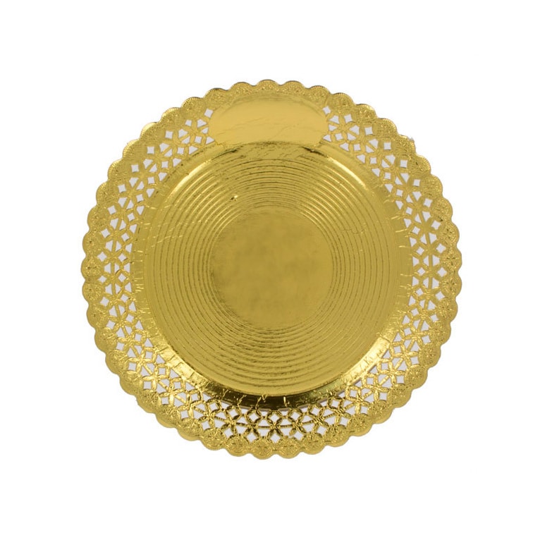 MONOUSO - Pappteller Spitzenpapiere Rund Golden 32 cm (5 Stück)