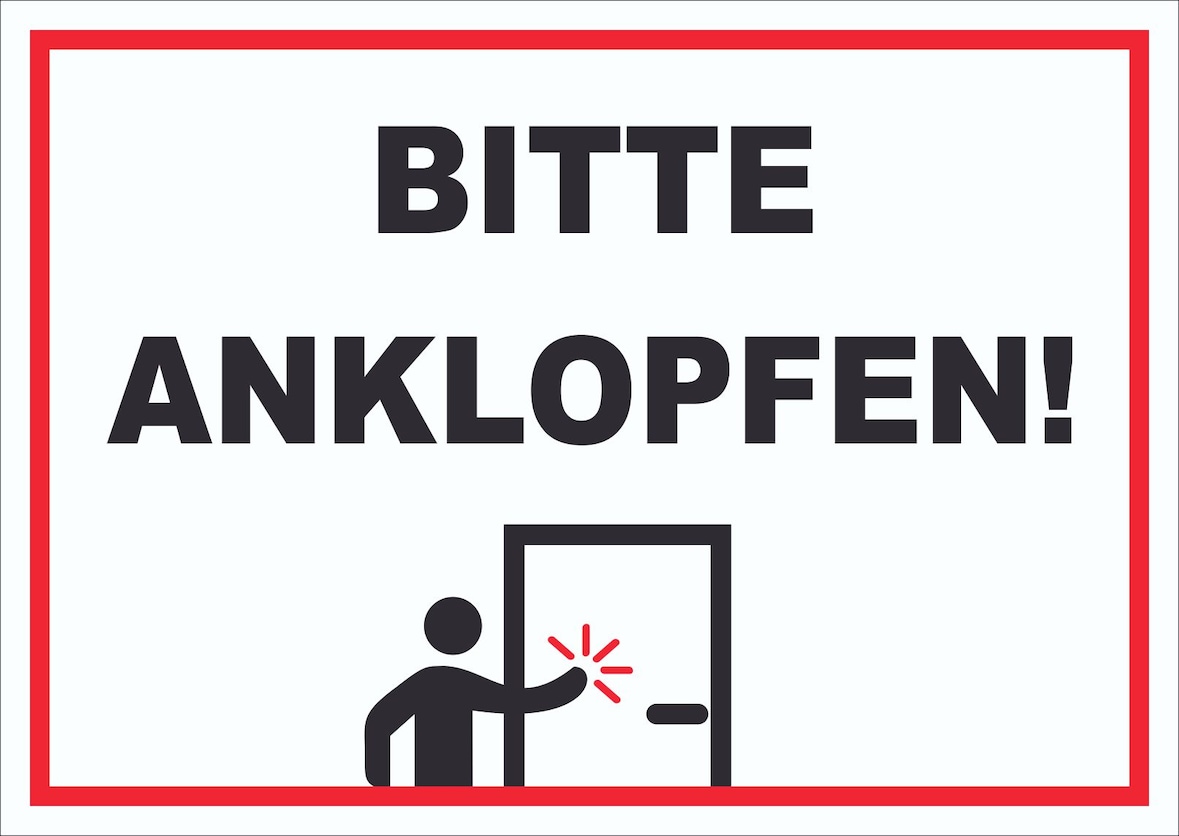 Schild Bitte anklopfen waagerecht A3 Rückseite selbstklebend