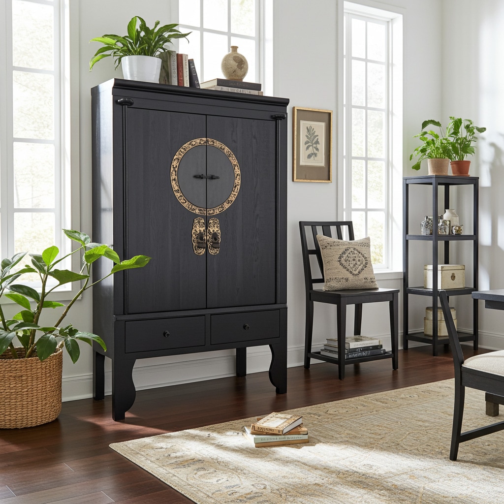 OPIUM OUTLET Muebles Cómoda Armario Aparador Armario de Boda A502/NEGRO negro vintage asiático chino oriental Madera