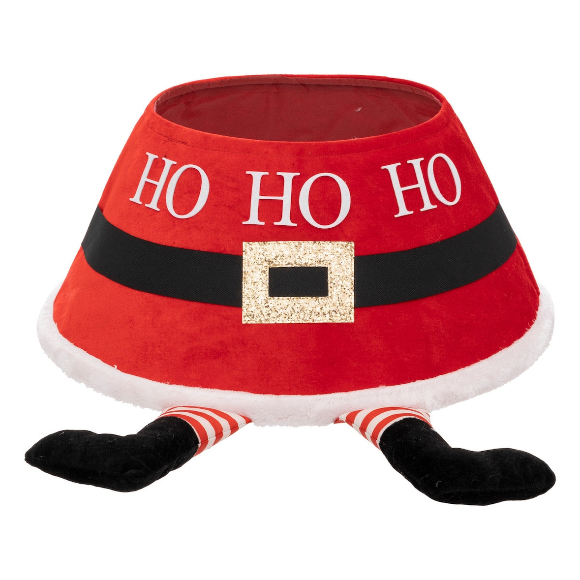 Cache Pied de sapin Rouge et Blanc avec pied du Père Noël 56 x 25 x H 32 cm