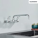 thumbnail of ALEX | keukenmengkraan wandmontage chroom | professionele keukenkraan roestvrij staal lang en plat | kraan restaurant wand rechte uitloop