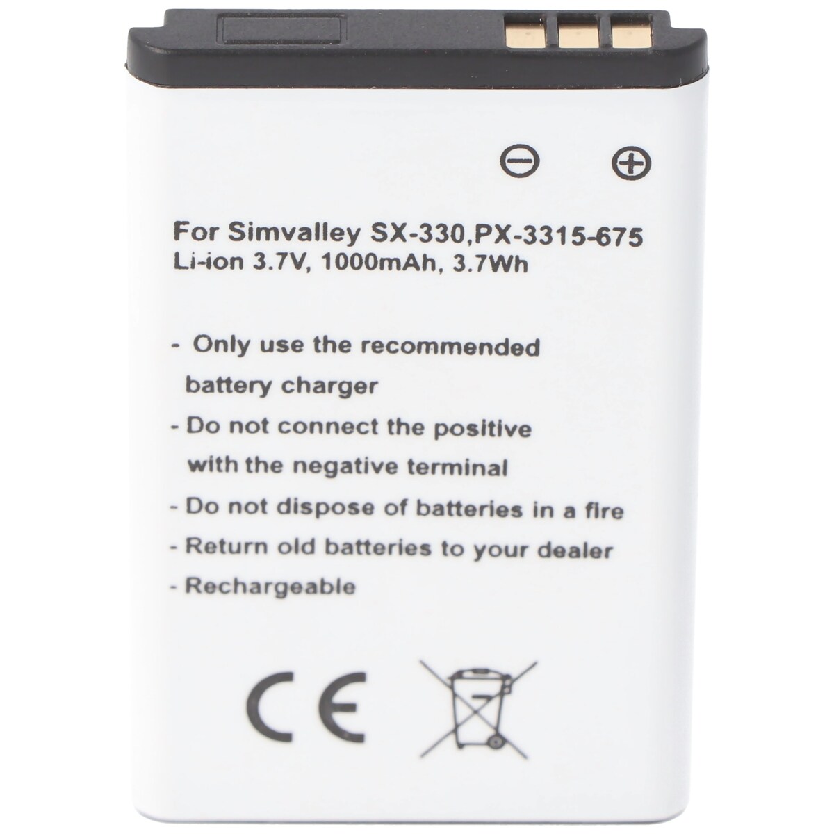 AccuCell Akku passend für Simvalley SX-330, PX-3315-675, Li-Ion, 3,7V, 1000mAh, 3,7Wh