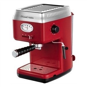 Russell Hobbs Siebträger Retro Espressomaschine Rot + 2 Tasseinsätzen + Wassertank+ Milchschaumdüse