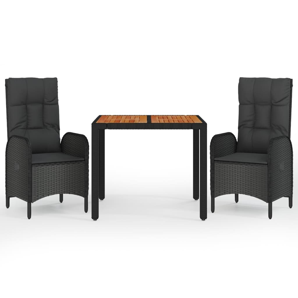 Helloshop26 - Juego de comedor de jardín de 3 piezas con cojines negro 02_0014137
