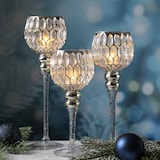 thumbnail of Kerzenhalter Kelch CORDOBA Glas Windlicht H: 30,5cm 34,5cm 40cm gold 3er Set