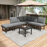 thumbnail of Merax Gartenlounge-Set, 6 Sitzer frei-kombinierbar Gartenmöbel aus Seil Tischplatte aus Glas, grau