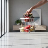 thumbnail of Relaxdays Obst Etagere, 2-stöckig, Metall, Holzgriff, HxBxT: 34 x 26 x 17 cm, Obst & Gemüse, eckige Obstschale, weiß