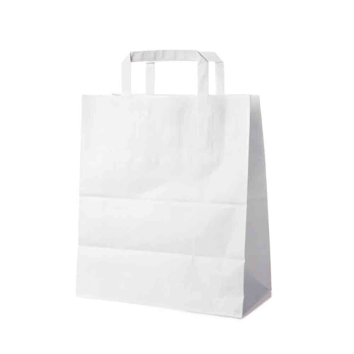 250 Papiertragetaschen weiß 26 + 14 x 32 cm – Einkaufstaschen mit Innenhenkel