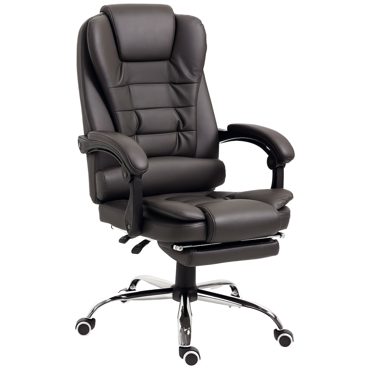 Silla de Oficina Reclinable Silla de Escritorio con Reposapiés Silla Ejecutiva Giratoria con Altura Ajustable Tapizada en PU y Reposabrazos Café
