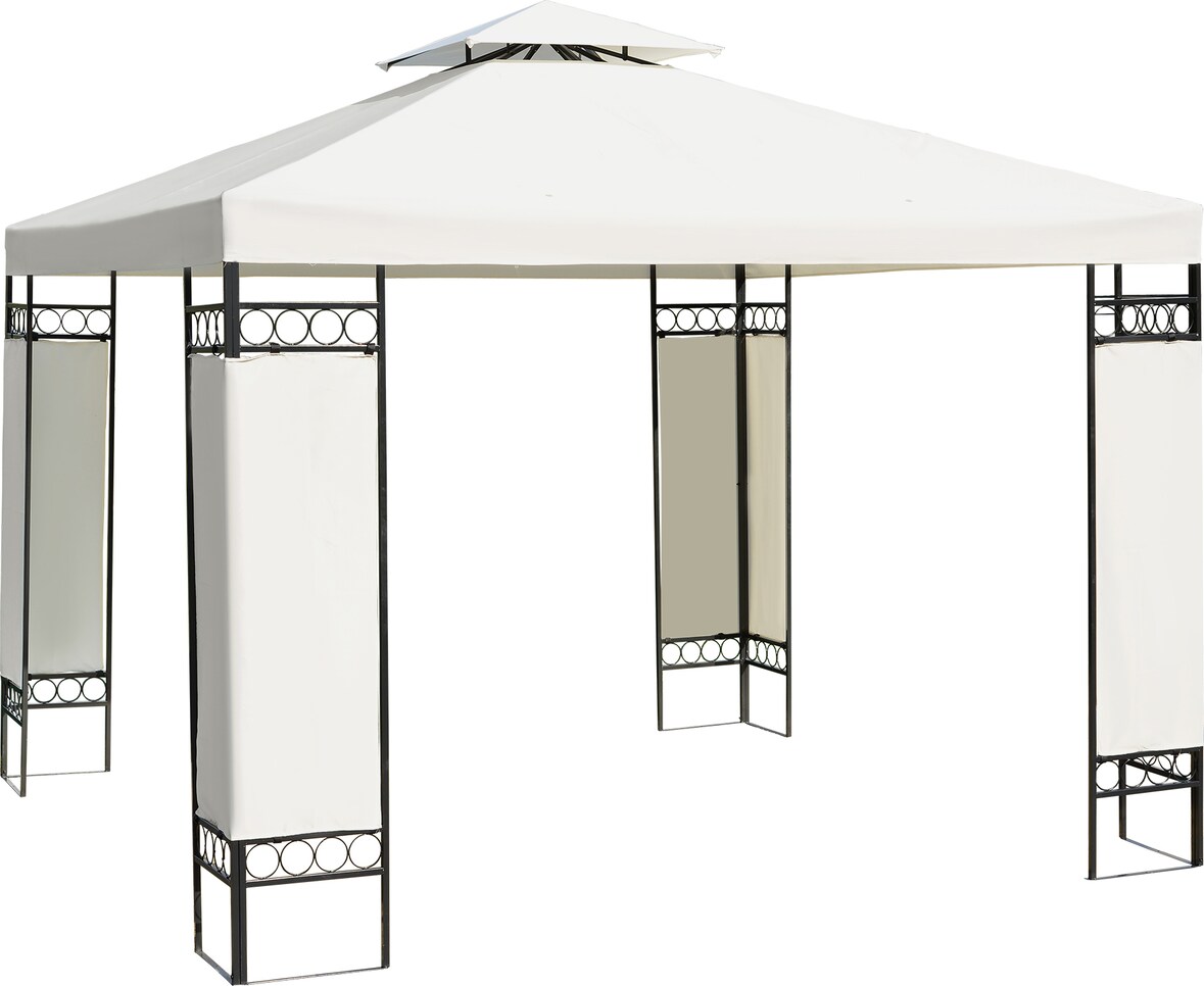 Outsunny Carpa 3x3m con Techo Ventilador Postes de Acero Estable para Exteriores Patio Jardín Pabellón Cenador Estructura Metálica Color Crema