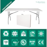 thumbnail of Mesa Plegable Normativa de Uso Público 180x70x74 cm – Portátil, Tablero HDPE 3,5 cm 6-8 Adultos, Multiusos Jardín / Catering The HomeWeeks