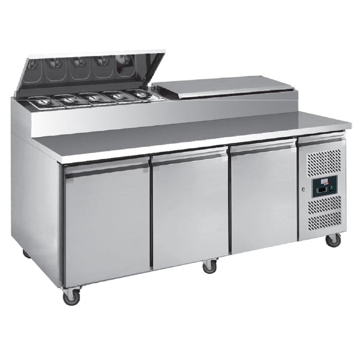 L2G - SH3000/800 - table a sandwiches refrigeree +2/+8°c gaz r290, dessus inox, 3 portes 400x600 mm