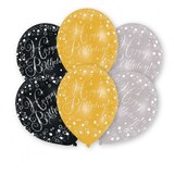 thumbnail of 6 Ballons Happy Birthday gold,schwarz, silber