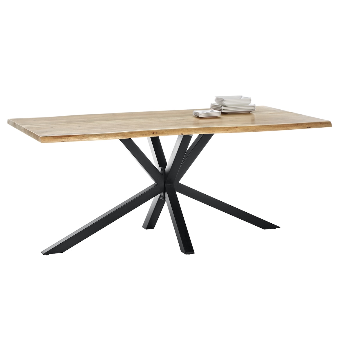 SIT Möbel Baumkante-Esstisch 180 cm aus Akazie | Platte 36 mm natur | Gestell Metall schwarz | B 180 x T 90 x H 78 cm | 15201-11 | Serie TABLES & CO