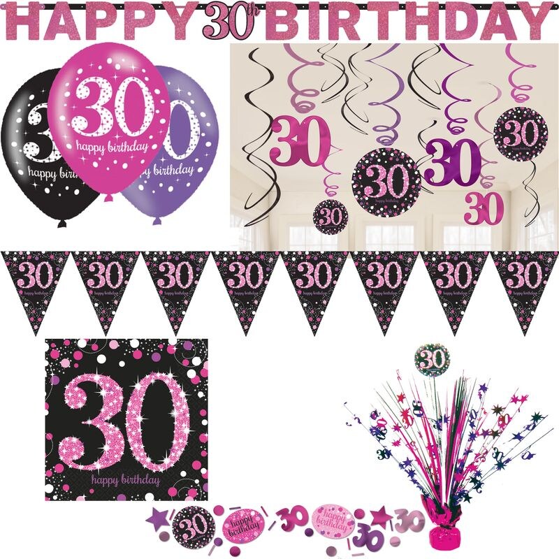 30. Geburtstag Party Set Deko pink schwarz Frau Zahl