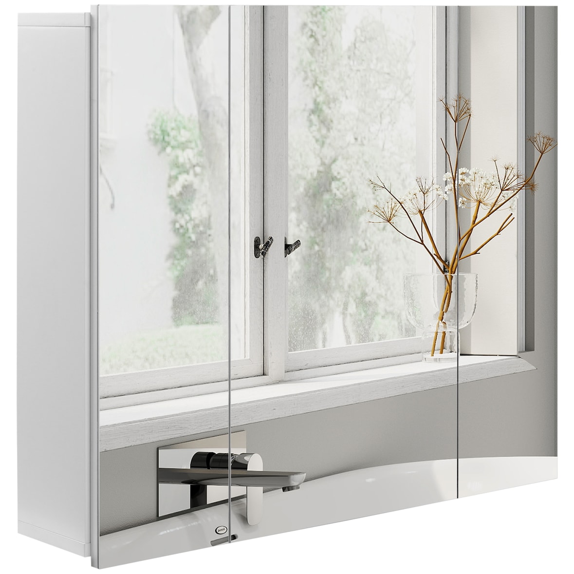 Armário de Casa de Banho com 3 Portas com Espelho Armário de Parede com Prateleiras Internas Ajustáveis 70x15x60 cm Branco