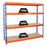 thumbnail of PROREGAL Profi Schwerlastregal RHINO | HxBxT 180x200x60cm | 4 Spanplatten-Ebenen 8mm | Fachlast 500kg | Blau/Orange | Stecksystem Lagerregal