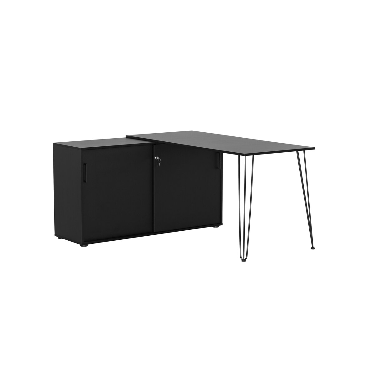 Möbelpartner Eckschreibtisch Zebra | HxBxT 74x129,5x145cm | Aktenschrank mit 2 Fächern & 2 abschließbare Schiebetüren | Schwarz von PROREGAL