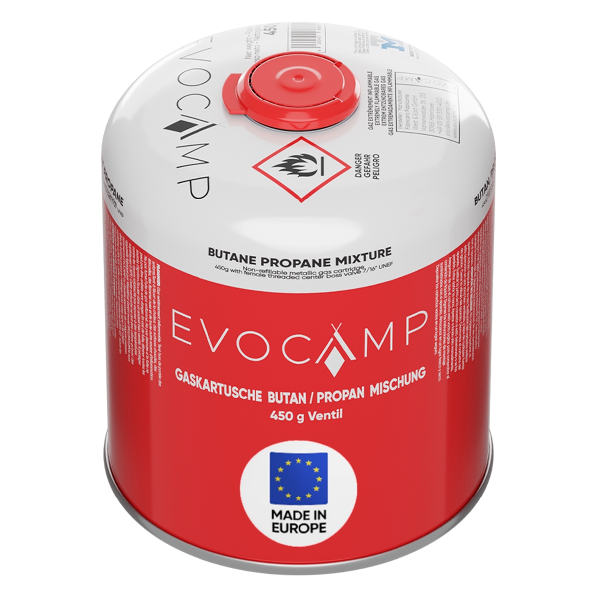 EVOCAMP 8x Propan Butan Gaskartuschen 450g, Schraubkartusche Eurogewinde 7/16" Ventilkartusche 809 ml für Weber Q100 Q1200
