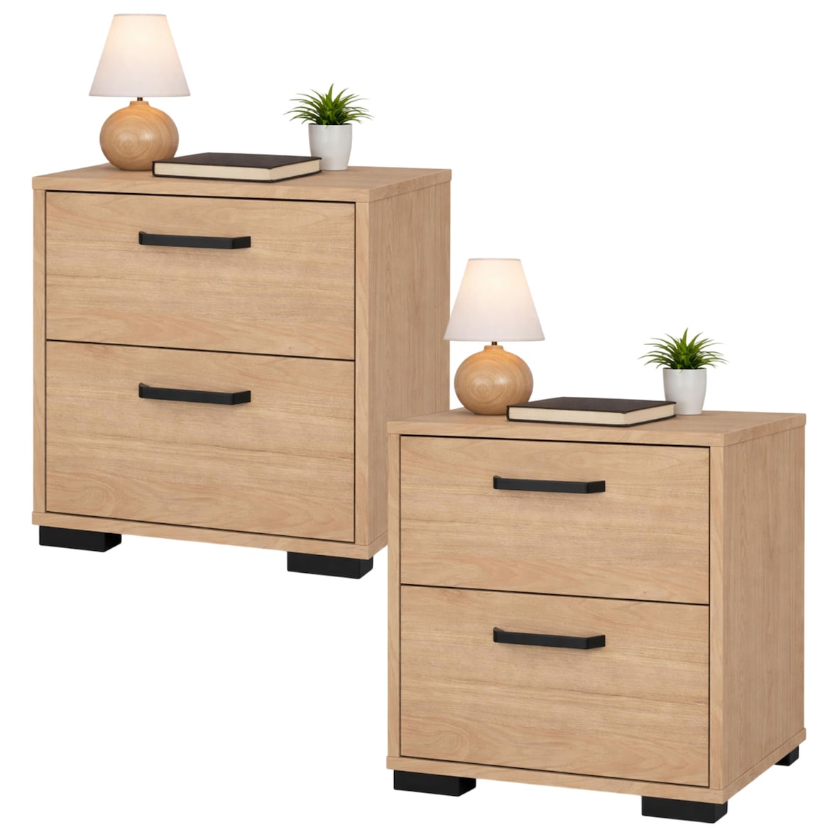 WellHome - Set nachtkastjes van hout met 2 laden in kleur Eiken 41 x 40 x 45 cm - Eria Oak