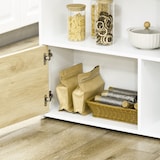 thumbnail of Moderner ausziehbarer Bartisch für 2 Personen, MDF mit 4 offenen Regalen & Schrank, 116 x 79,5 x 91 cm, Weiß & Holzoptik