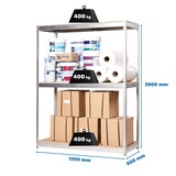 thumbnail of SimonRack Industrieregal, 2000x1200x600 mm, 400 kg am Biegepunkt, 3 Holzböden, Garagenregal, Verzinkt/Holz- Ecoforte