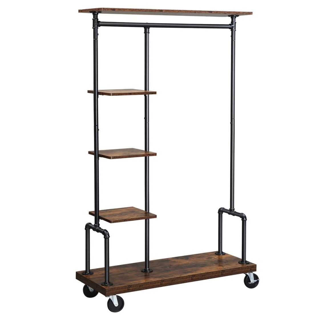 Helloshop26 - Portant à vêtements mobile vestiaire sur roulettes meuble d'entrée portant à vêtements à 5 niveaux structure 12_0003089