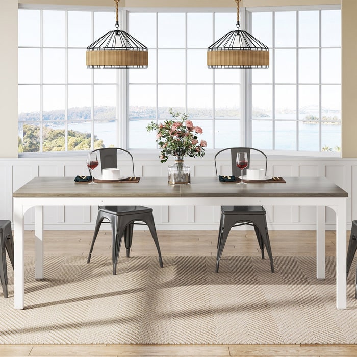 Mesa de comedor rectangular Tribesigns, 200 cm de largo, con capacidad para 6 a 8 personas, color topo