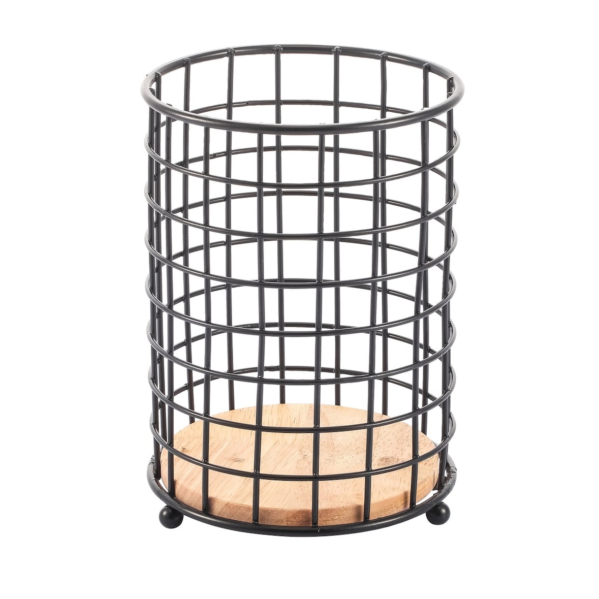 WellHome - Bestekhouder van staal en hout, 17 x 12,5 x 12,5 cm