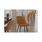 thumbnail of Lot de 2 chaises de salle à manger en velours jaune moutarde – Assise rembourrée confortable – Pieds en métal noir