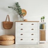 thumbnail of Relaxdays Badezimmerschrank, 3 Fächer, stehend, HBT: 96,5 x 30 x 30 cm, schmaler Badschrank mit Rattan-Tür, weiß/natur