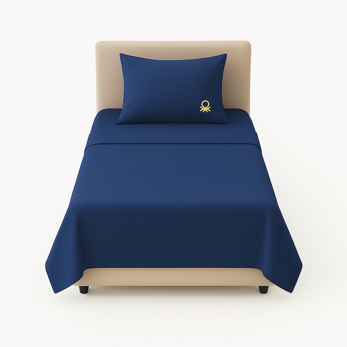 Benetton - Conjunto de cama de solteiro de 3 peças: lençol plano (160x240cm), lençol justo (90x200cm), 1 fronha (45x115cm) 100% algodão azul