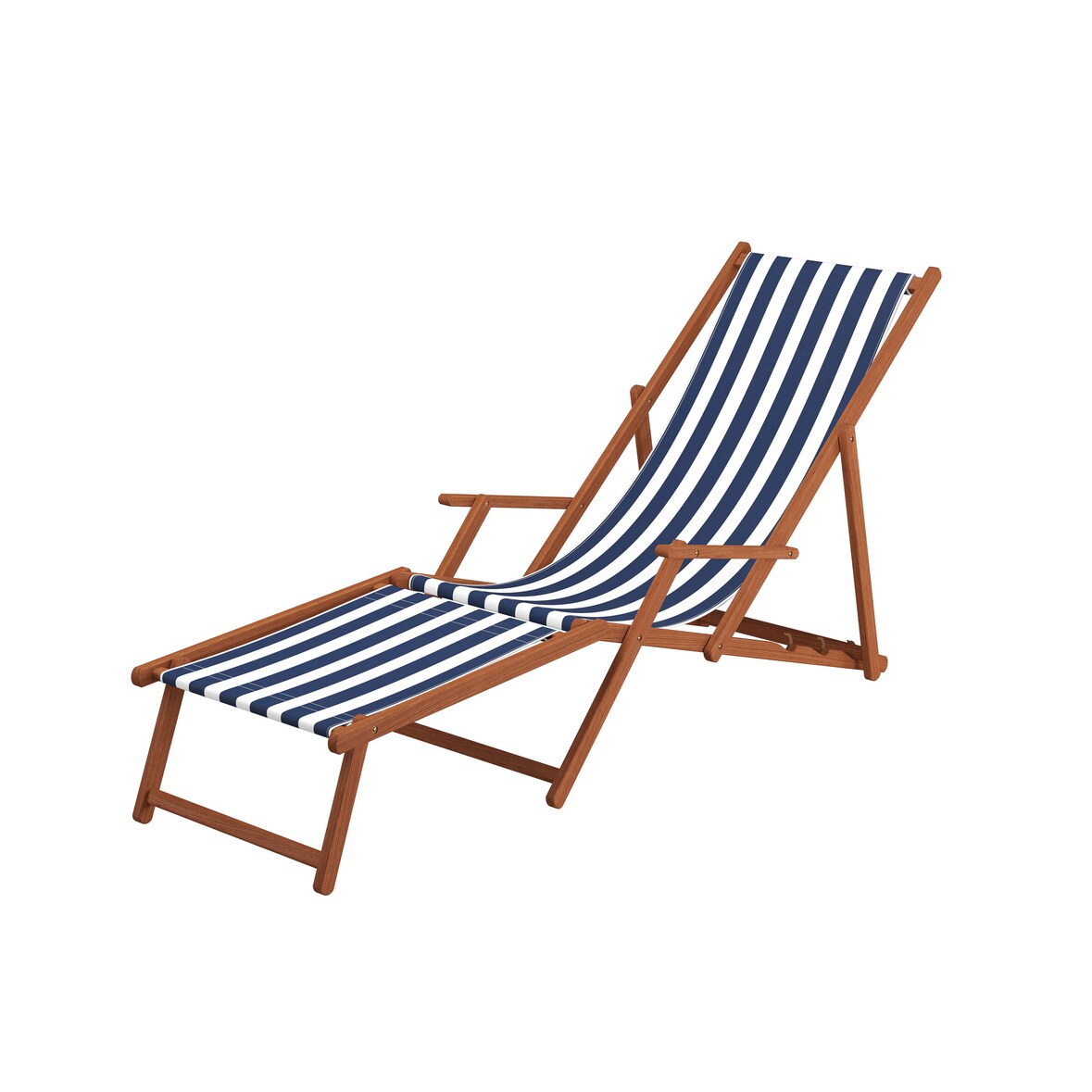 Gartenliege blau-weiß Fußteil Tisch Kissen Deckchair Holz Liegestuhl Sonnenliege 10-317 F T KH