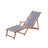 thumbnail of Gartenliege blau-weiß Fußteil Tisch Kissen Deckchair Holz Liegestuhl Sonnenliege 10-317 F T KH