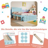 thumbnail of Einzelbett 90x200 aus Massivholz mit Stauraum und Schublade, Holzbett im kreativen Blockdesign, stabiles Bett mit Lattenrost, modernes Design Blau