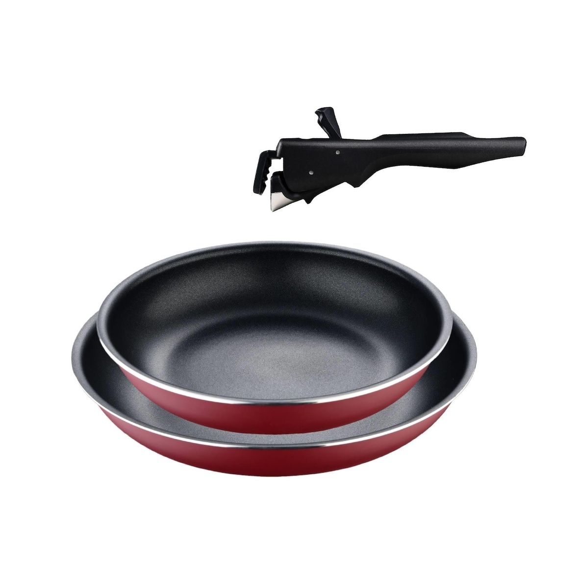 BERGNER Click&Cook - Juego de 2 Sartenes Ø22Ø26cm Aluminio prensado rojo con Mango extraíble