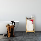 thumbnail of Relaxdays Wäschekorb Bambus, Wäschesammler mit Ablage, ausziehbar, eckig, tragbare Wäschebox, 30 Liter Innensack, natur