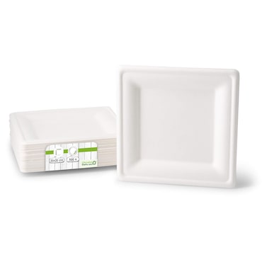 greenbox - Pratos de cana-de-açúcar 20 x 20 cm, quadrado, 500 un.