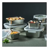 thumbnail of Castey contenitore rettangolare in acciaio adatto all' utilizzo in forno a microonde con coperchio ermetico in plastica 1780 ml