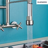 thumbnail of Björn |  Grifo de cocina profesional para hostelería plata cepillada | de acero inoxidable con dos duchas | Grifo doble lavabo pared restaurante