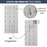 thumbnail of Schließfachschrank Spind BERN - 18 Fächer, Etikettenhalter Lüftungsschlitze | Wertfachschrank Umkleideschrank Metall Kleiderspind, 185x90x40cm Grau