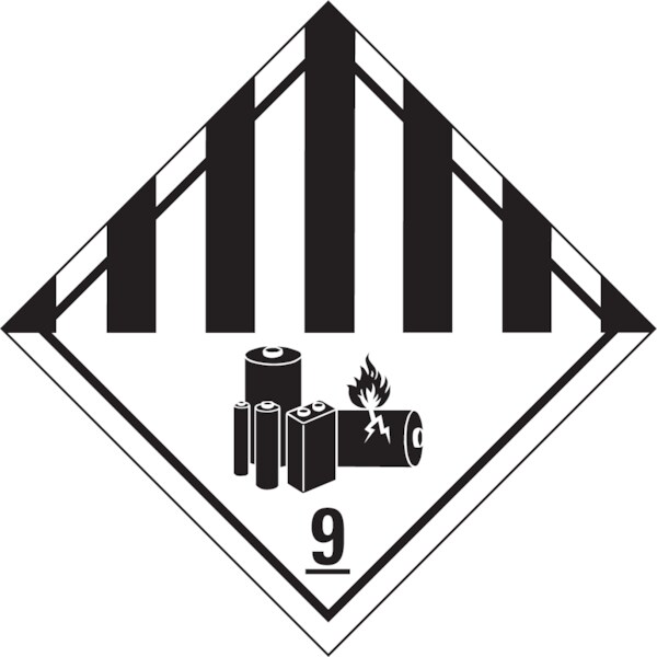 Gefahrzettel, Gefahrgutklasse 9A - Lithiumbatterien - 300x300 mm Folie selbstklebend